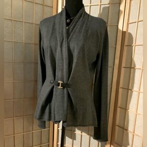 ONE A - Gray open front sweater with 1 front snap . Sz Lg